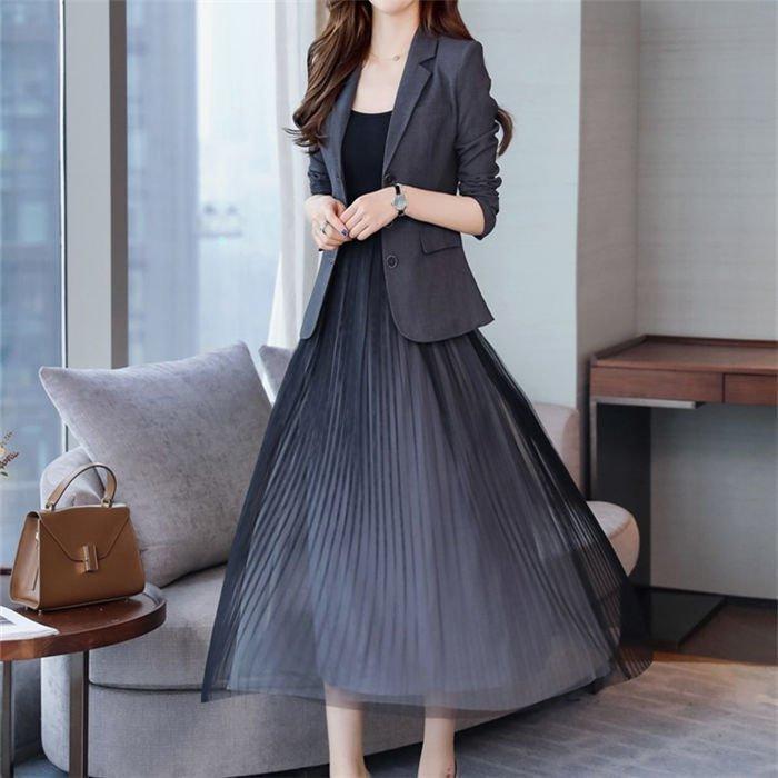 セットアップ ワンピーススーツ レディース 2点セット テーラード ジャケット 長袖 無地 ロング丈 チュール フォーマル 通勤 洋服 結婚式 入学式 卒業式 春秋 Y Mooti 通販 Yahoo ショッピング