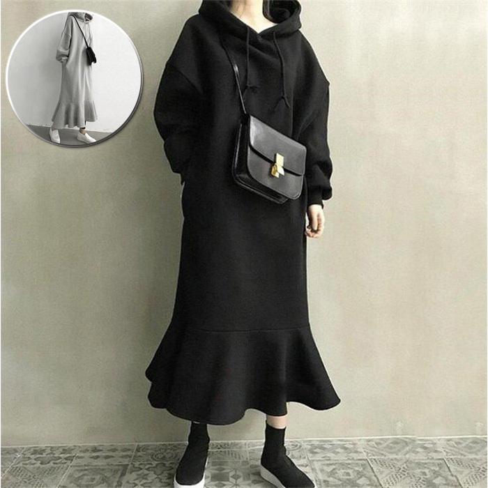 パーカーロングワンピース カットソーワンピース フード付き マーメイドワンピース 長袖 レディース ロング丈 スウェット 秋 冬 カジュアル シンプル ゆったり Y Mooti 通販 Yahoo ショッピング