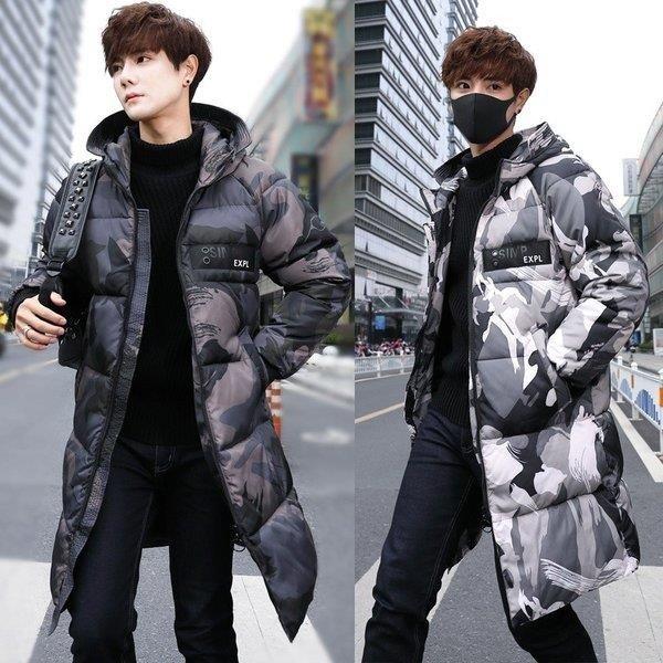 ダウンコート メンズ ロングダウンジャケット 軽量フード付き 大きいサイズ 中綿 迷彩柄 カモフラ メンズ