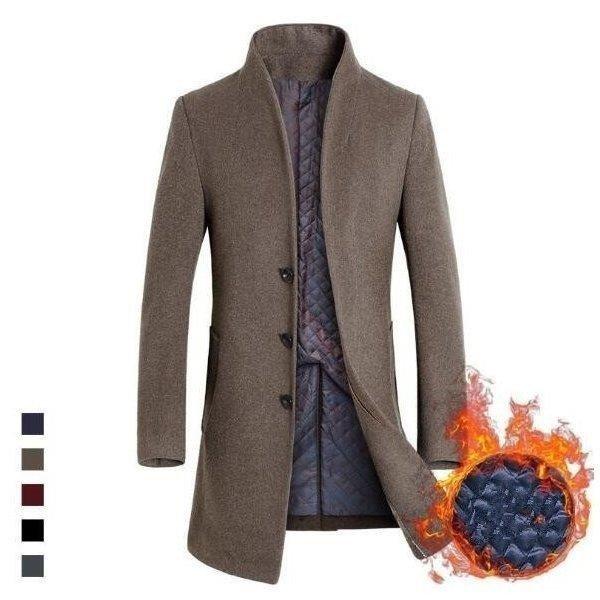 待望 ビジネス カジュアル ロング丈 メンズ トレンチコート 立ち襟 無地 アウター メンズ チェスターコート 紳士 秋冬人気 着痩せ効果 通勤 チェスターコート 色 カーキ