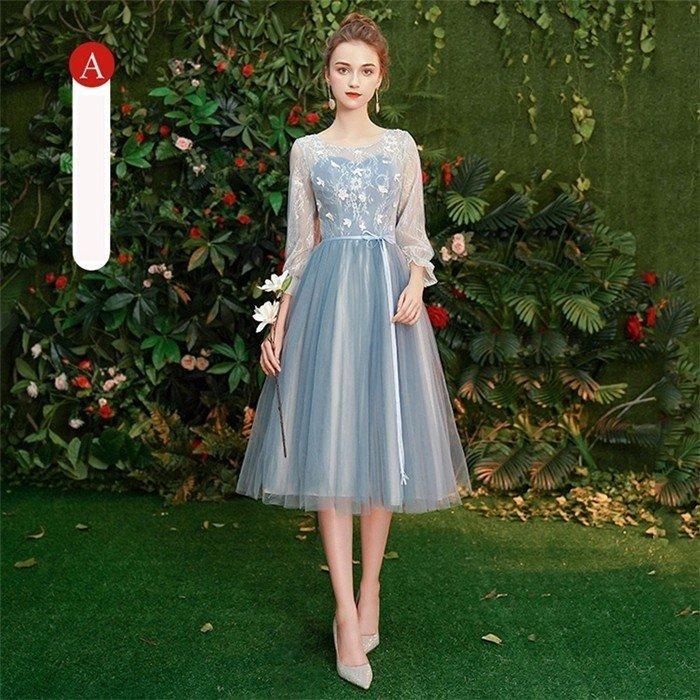 Sale 104 Off ブライズメイド ミモレ丈 ブルー ピアノ発表会 ドレス 大人 袖付き カラードレス 結婚式 パーティードレス 代 30代 40代 謝恩会 披露宴 同窓会 女子会 Karolinemedeiros Com Br