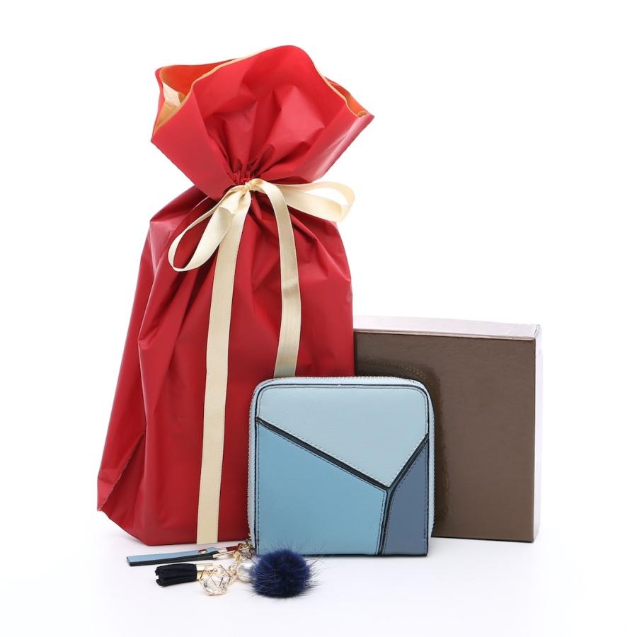 本革 バイカラー パズル 折財布 ミンクファー タッセル チャーム 付き