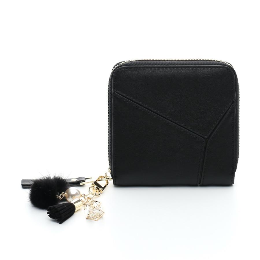 本革 バイカラー パズル 折財布 ミンクファー タッセル チャーム 付き