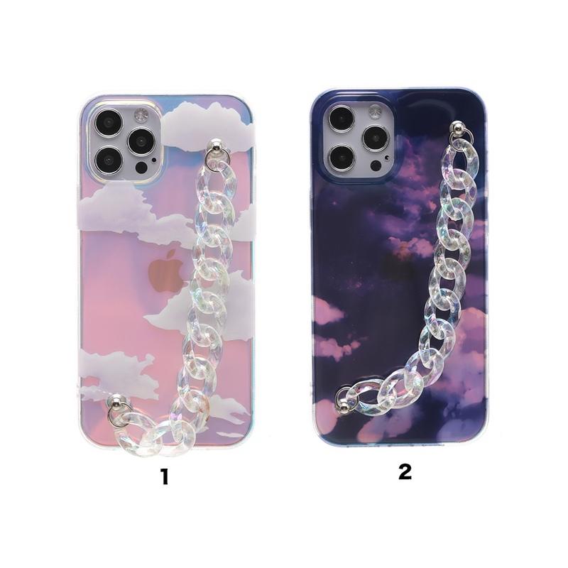 スマホケース iphone13 ケース 韓国 iphone12 ケース 携帯ケース iphone11 ケース iphone se ケース PC チェーン くも 雲 クラウド 夜空 オーロラ レディース |  | 01