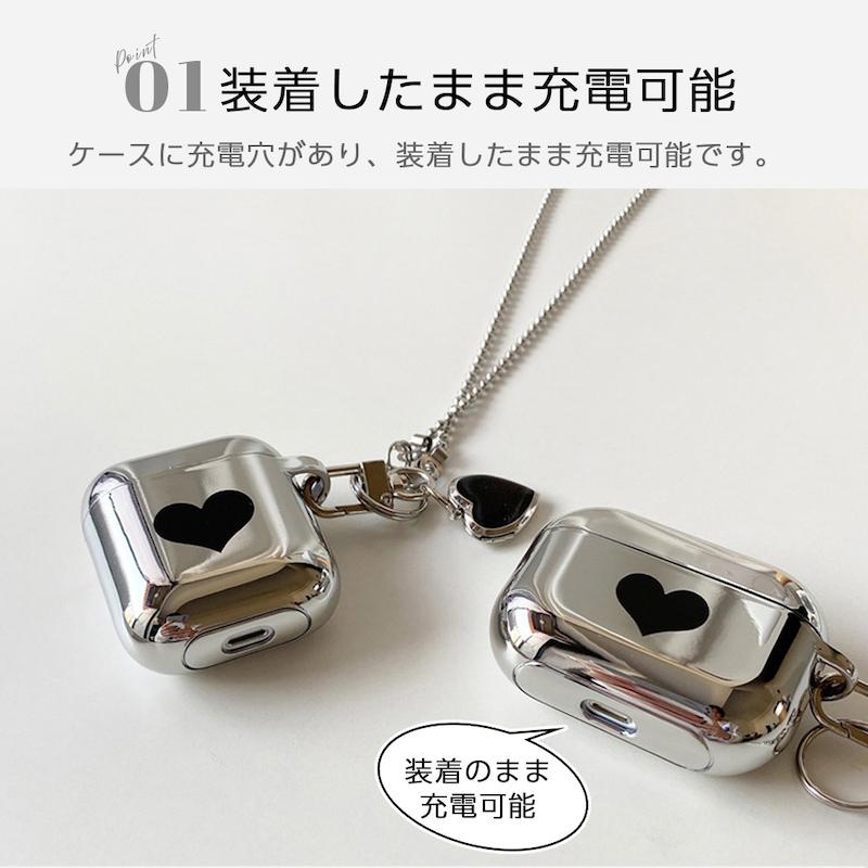 airpods pro ケース 韓国 第3世代 第2世代 シリコン ハート メタリック