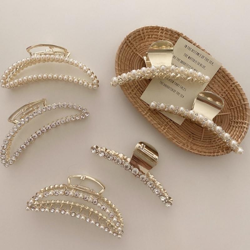 バンスクリップ ヘアアクセサリー オンリーユー キラキラ ゴールド シンプル パール ビジュー ヘアクリップ レディース 大きめ 大人 簡単 韓国 髪留め 捧呈 韓国