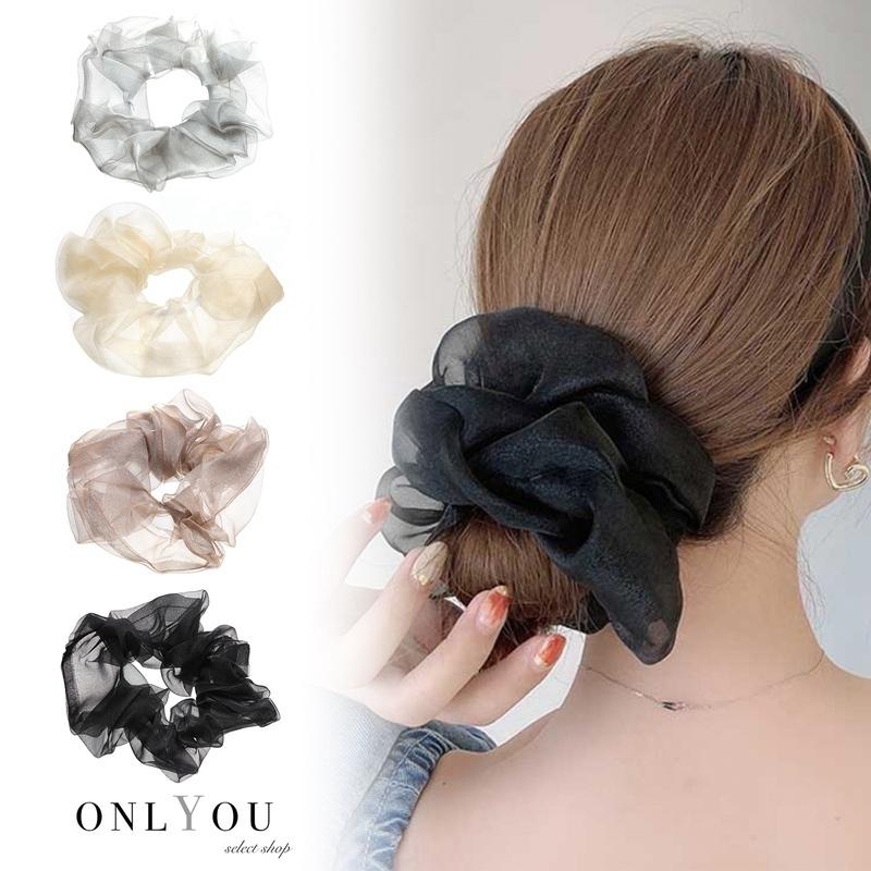 ヘアアクセサリー ヘアゴム シュシュ シンプル 無地 大きめ 透け感 ポニー 簡単 アレンジ 大人 おしゃれ レディース 女性