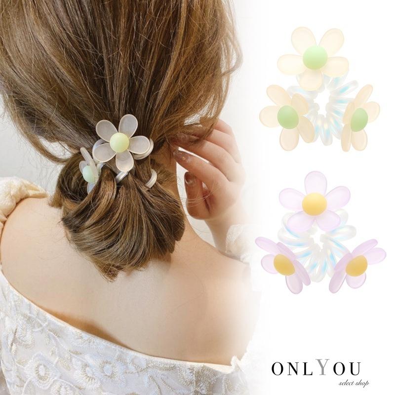 ヘアアクセサリー ヘアゴム スプリング シンプル フラワー 花 モチーフ ポニー 簡単 アレンジ 大人 おしゃれ レディース 女性 跡がつきにくい デイリー セレクトショップ オンリーユー 通販 Yahoo ショッピング