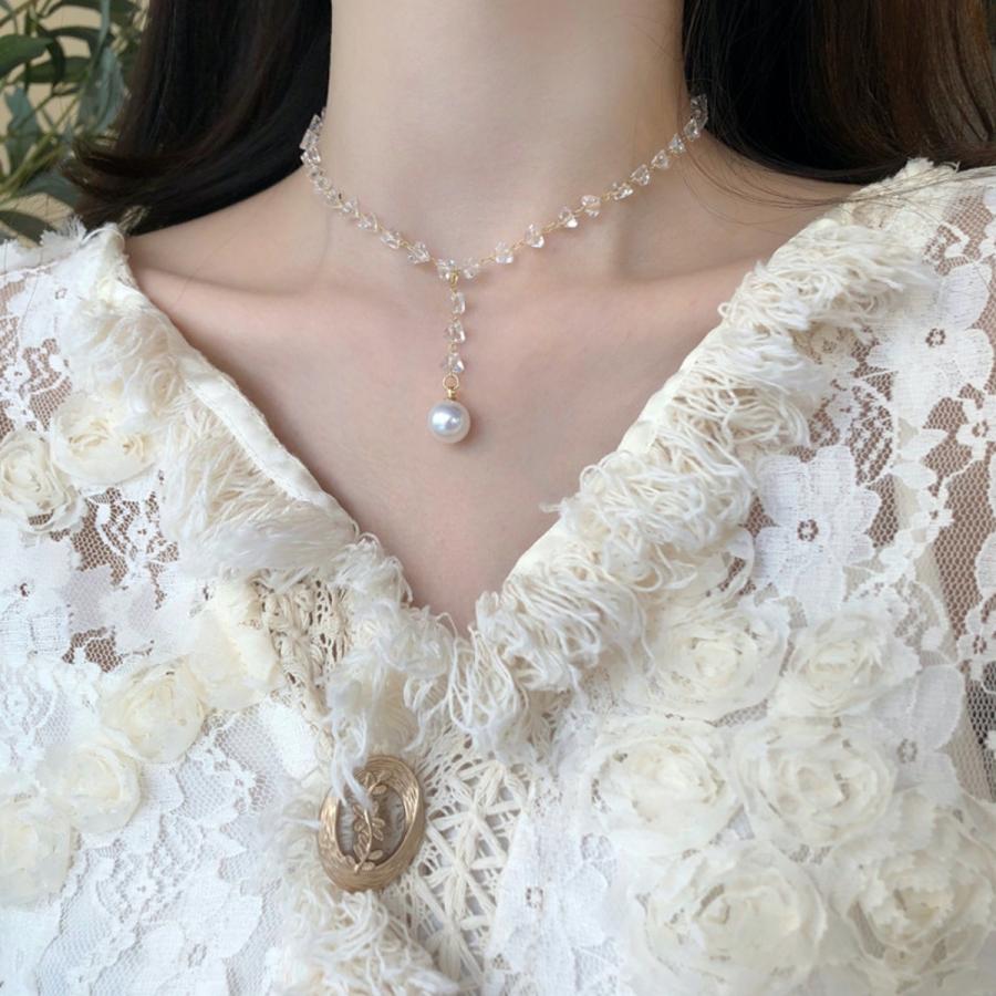 アクセサリー ネックレス レディース 韓国 お洒落 デイリー 結婚式 高級感 ゴールド パール クリアキューブネックレス セレクトショップ オンリーユー 通販 Yahoo ショッピング