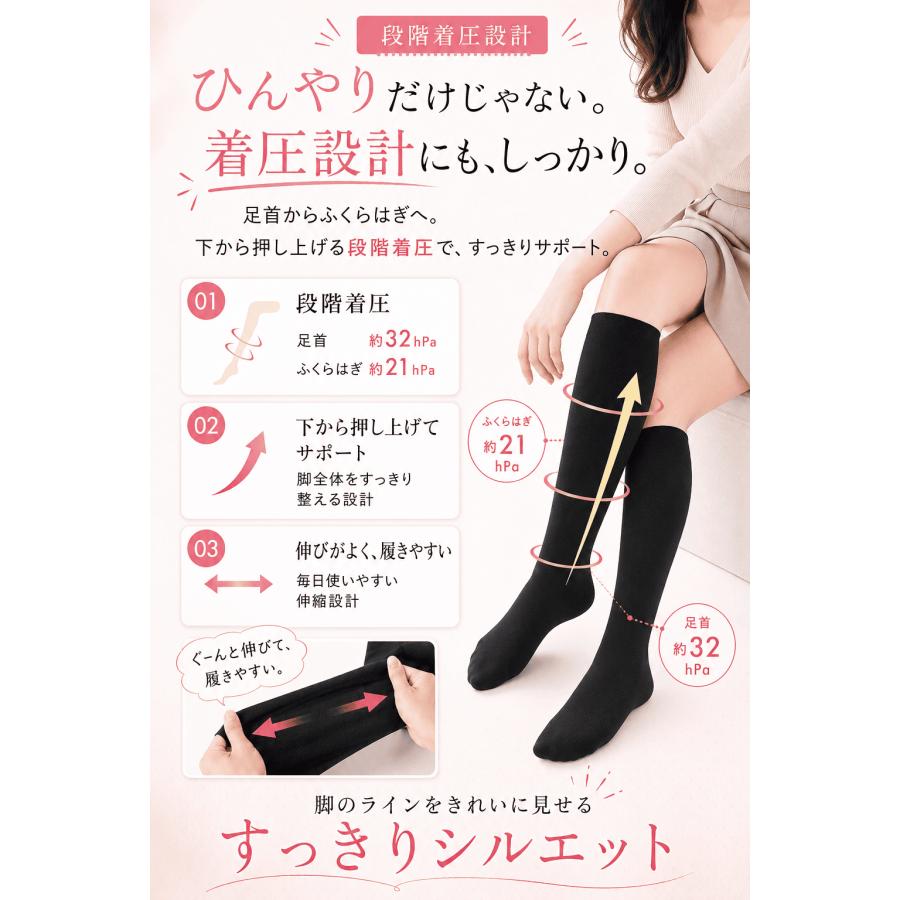 着圧ソックス レディース 夏用 接触冷感 強着圧 つま先あり 段階着圧