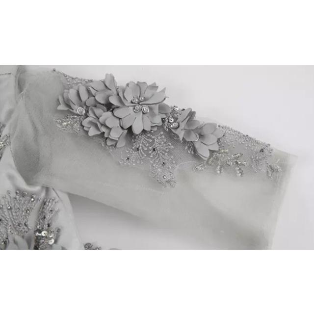 送料無料 子供 ドレス ロング丈ドレス シルバー 花 ビジュー ピアノ 発表会 ドレス 子供 160 130 140 150 ドレス 子供 結婚式 キッズ ド geyaner_X0010の画像