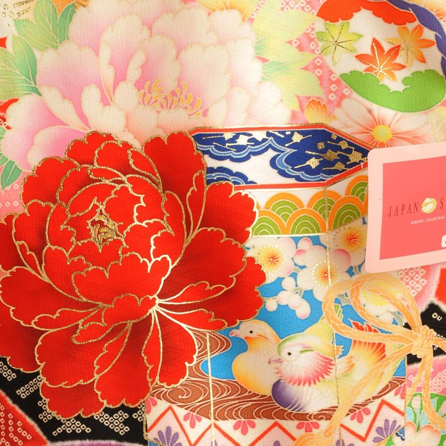 のしめ オレンジ 花柄 お宮参り 着物