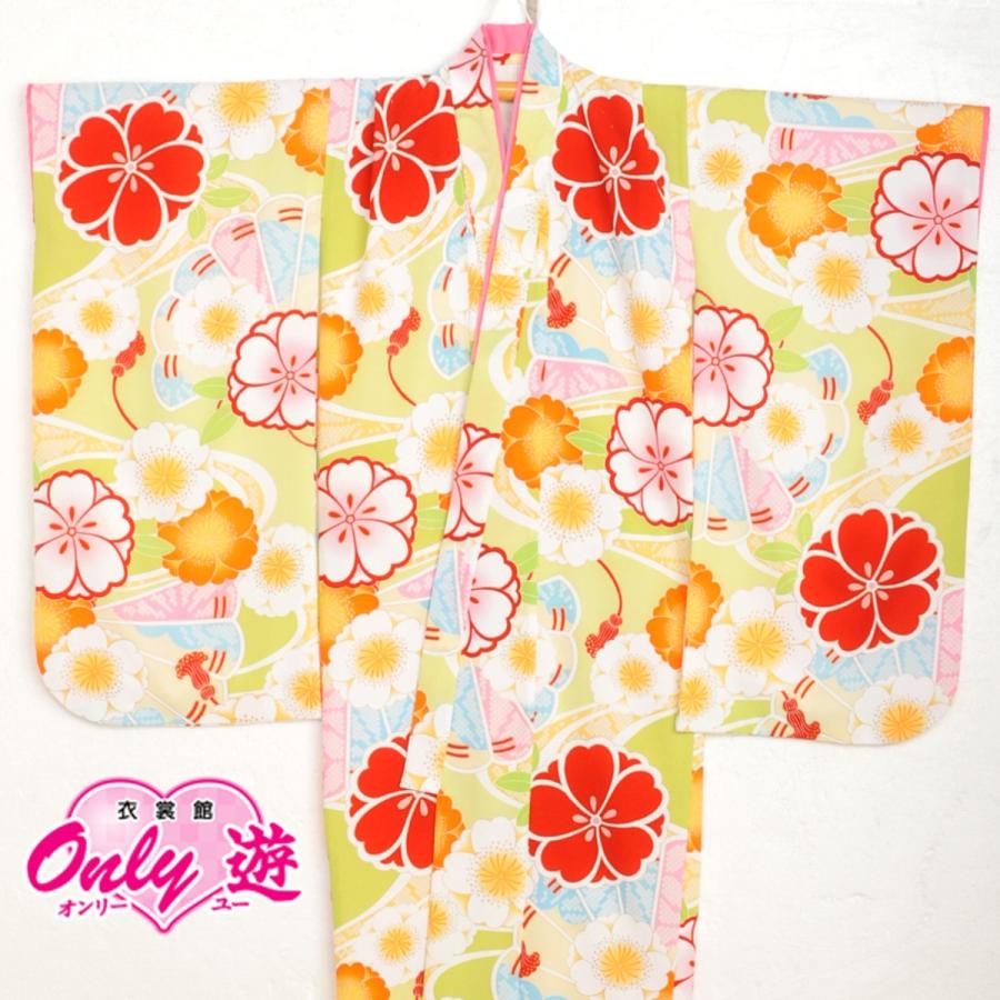 卒園用きもの/女の子/ぷちぷり/THE NEW CLASSIC/07-210IM/SSサイズ/卒園式/小学校卒業式/レンタル/四つ身/二尺袖/小紋柄/黄緑/着物レンタル/(11000円)