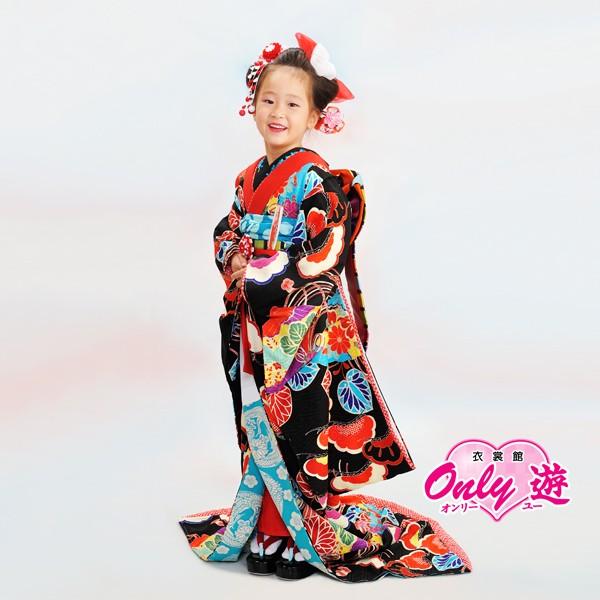 S28-0850S/舞妓セット/レンタル/女の子/JAPAN STYLE/MAIKO PRINCESS/07-242IM/七五三/7歳/ブランド/7歳着物/四ツ身/だらり帯/絵羽柄/黒/舞妓/着物レンタル