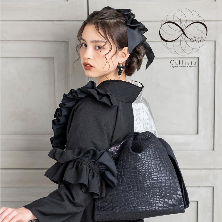 プレタ振袖セット/Ca-037/Callisto/黒/グレー/Lサイズ/成人式/レンタル
