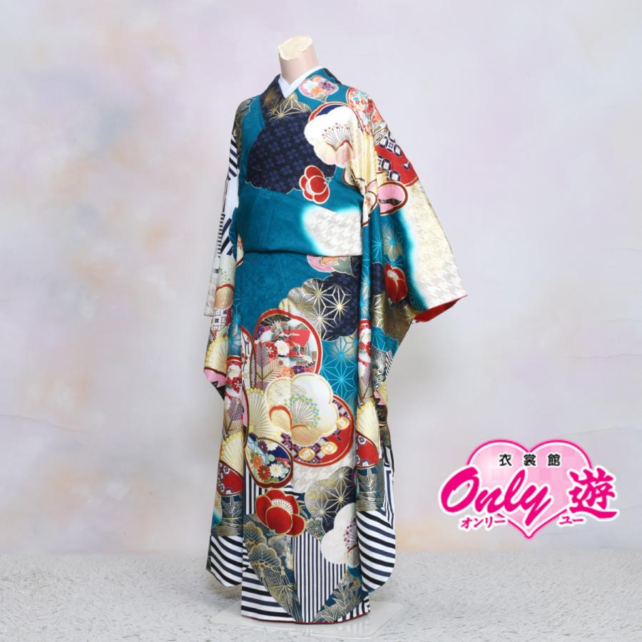 振袖セット/レンタル/Ma Minette/20-781NB/Lサイズ/レディース/成人式/振袖/ブランド/ターコイズブルー/レトロポップ/正絹/着物レンタル/