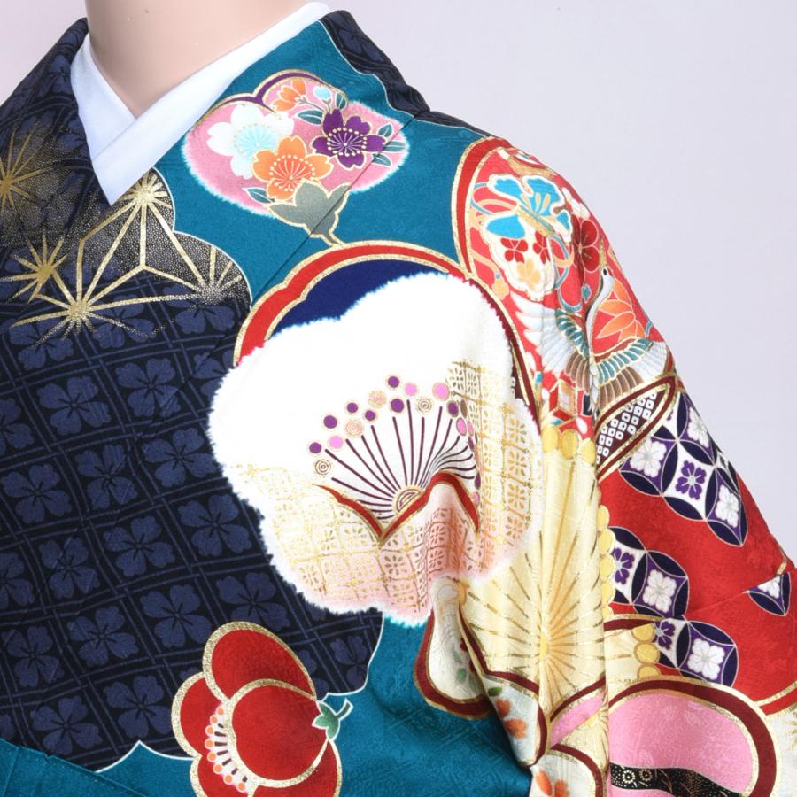 振袖セット/レンタル/Ma Minette/20-781NB/Lサイズ/レディース/成人式/振袖/ブランド/ターコイズブルー/レトロポップ/正絹/着物レンタル/ 