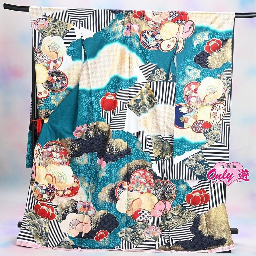 ★レア物 新品未開封 振袖セット/レンタル/Ma Minette/20-781NB/Lサイズ/レディース/成人式/振袖/ブランド/ターコイズブルー/レトロポップ/正絹/着物レンタル/ 【EI2863031169】(102850円)