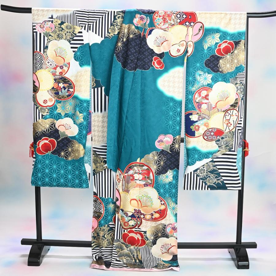 ★レア物 新品未開封 振袖セット/レンタル/Ma Minette/20-781NB/Lサイズ/レディース/成人式/振袖/ブランド/ターコイズブルー/レトロポップ/正絹/着物レンタル/ 【EI2863031169】(102850円)