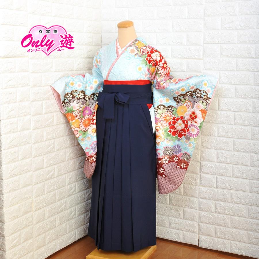 卒業袴セット/レディース/22-178BN/91-020OI/Mサイズ/卒業式/謝恩会/レンタル/小振袖/二尺袖/絵羽柄/袴/ハカマ/着物レンタル