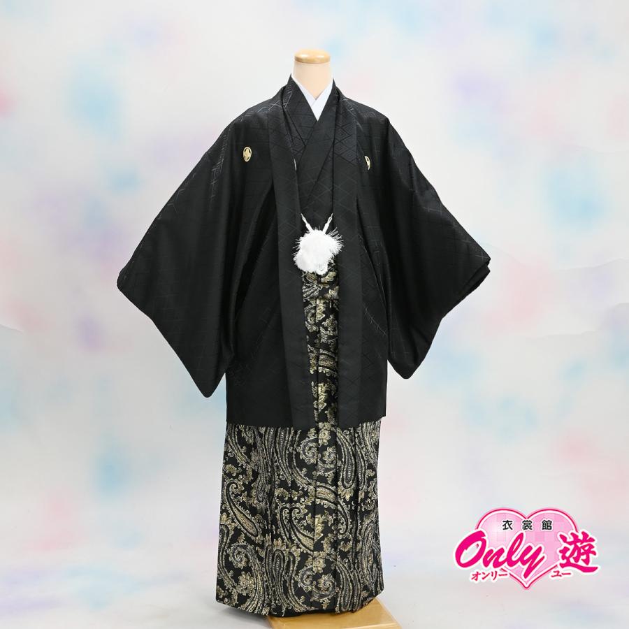 新品 カラー紋付袴セット メンズ 50 565nb 915kt 4号 成人式 卒業式 レンタル 無地 黒 紋付 袴 ペイズリー 黒 金 着物レンタル 送料無料 Futbolcarrasco Com