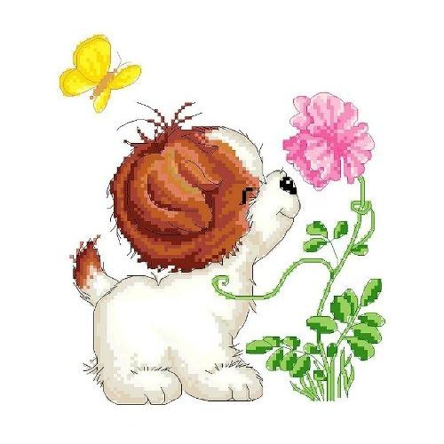 22年製 新品 クロスステッチ 刺繍キット 可愛い子犬と花 その他おもちゃ Hqpt Com