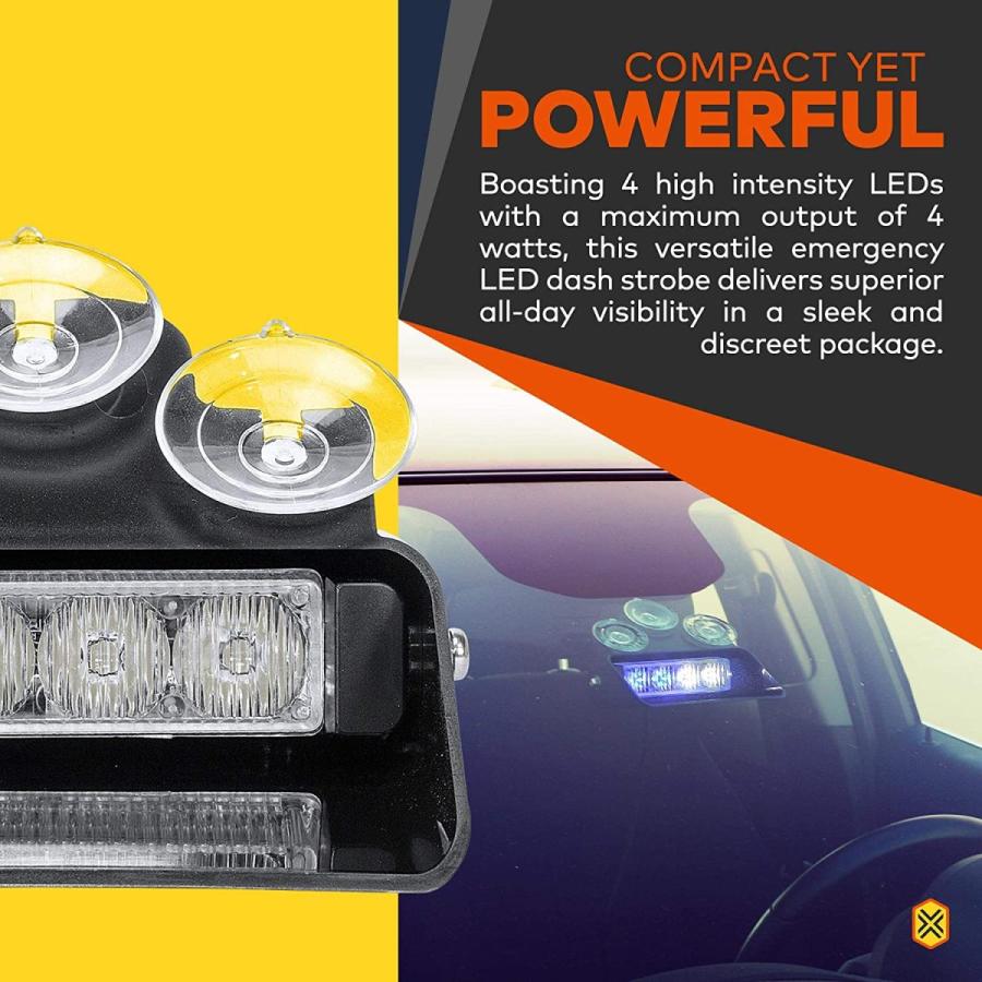 最適な価格 超高輝度4 LED低プロファイルフロントガラスマウントデッキダッシュ緊急ストロボライト イエロー SBWL14-AB