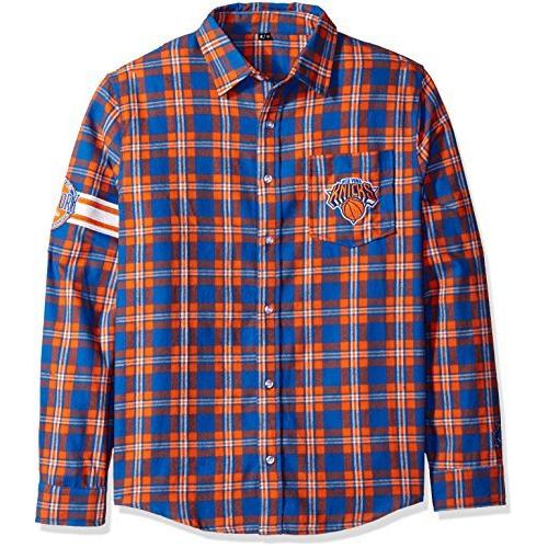 新しいYork Knicks Wordmark基本的なフランネルシャツ S ブルー