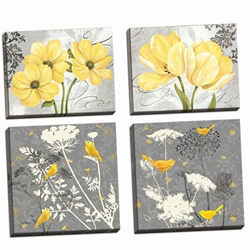(Two 36cm x 28cm and Two 30cm x 30cm Canvases) - Beautiful Grey & Yellow Po オブジェ、置き物 【12月スーパーSALE 15%OFF】