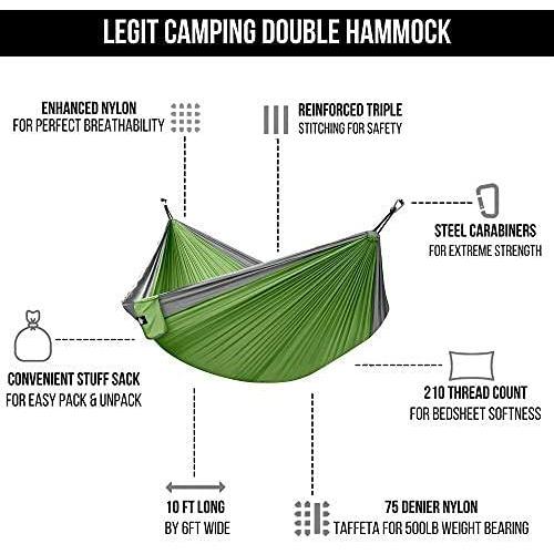 【１着でも送料無料】 Legit Camping ダブルハンモック 軽量パラシュートポータブルハンモック ハイキング 旅行 バックパッキング ビーチ ヤードギア用 ナイロン