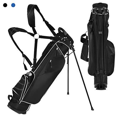 Tangkula ゴルフスタンドバッグ 軽量 整理 サンデーバッグ 持ち運び簡単 ショルダーバッグ 3ウェイディバイダー 4ポケット ブラック