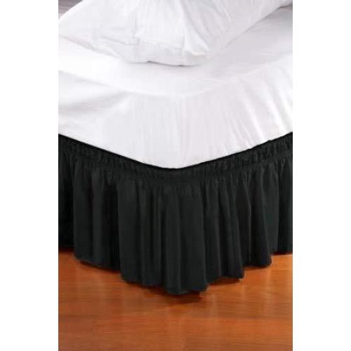 (Twin/Full， Black) - Wrap Around Style Easy Fit Elastic Bed Ruffles (Twin/F