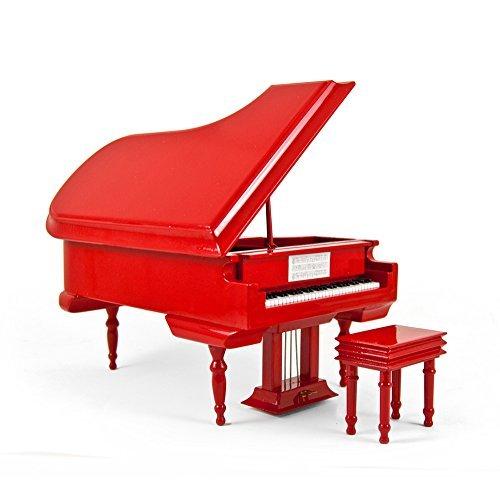 洗練された18音符 ミニチュアミュージカル ハイ-多くの曲から選択 - 光沢ファイアエンジン レッド グランドピアノ ベンチ付き 記念歌