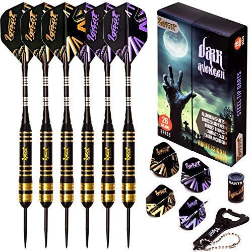 IgnatGamesスチールチップダーツセット-スタイリッシュなケースとダーツガイド付きのプロフェッショナルダーツ、アルミニウムシャフト+ラバーOリン