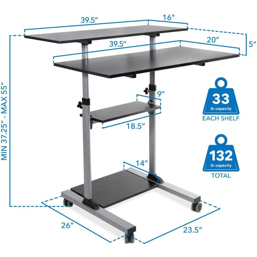 MountIt! モバイルスタンディングデスク 高さ調節可能なローリングデスク 40インチ幅のテーブルトップ 多目的ローリング