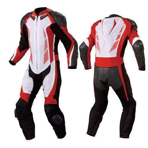オートバイニューレッド/ホワイト ワンピーストラックレーシングスーツ CE承認保護(SM)