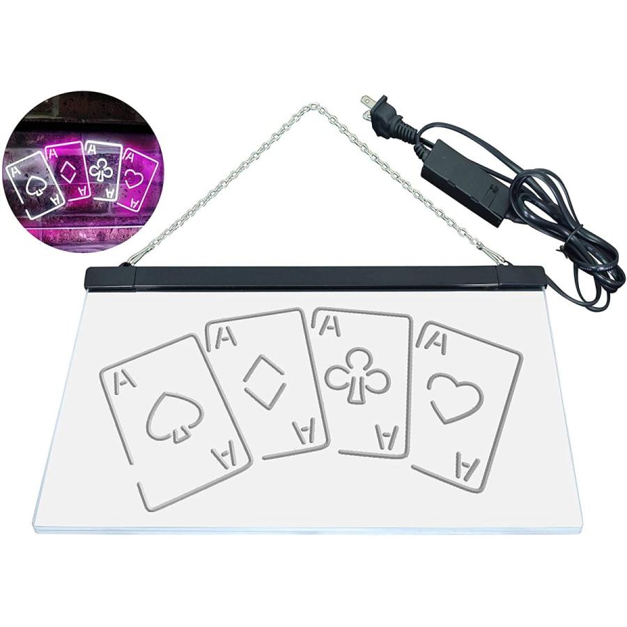 人気急上昇】 Cave Man Casino Poker Aces Four Bar 紫 + 白色 標識 サイン ネオンプレート ＬＥＤ看板  Color Dual 手帳