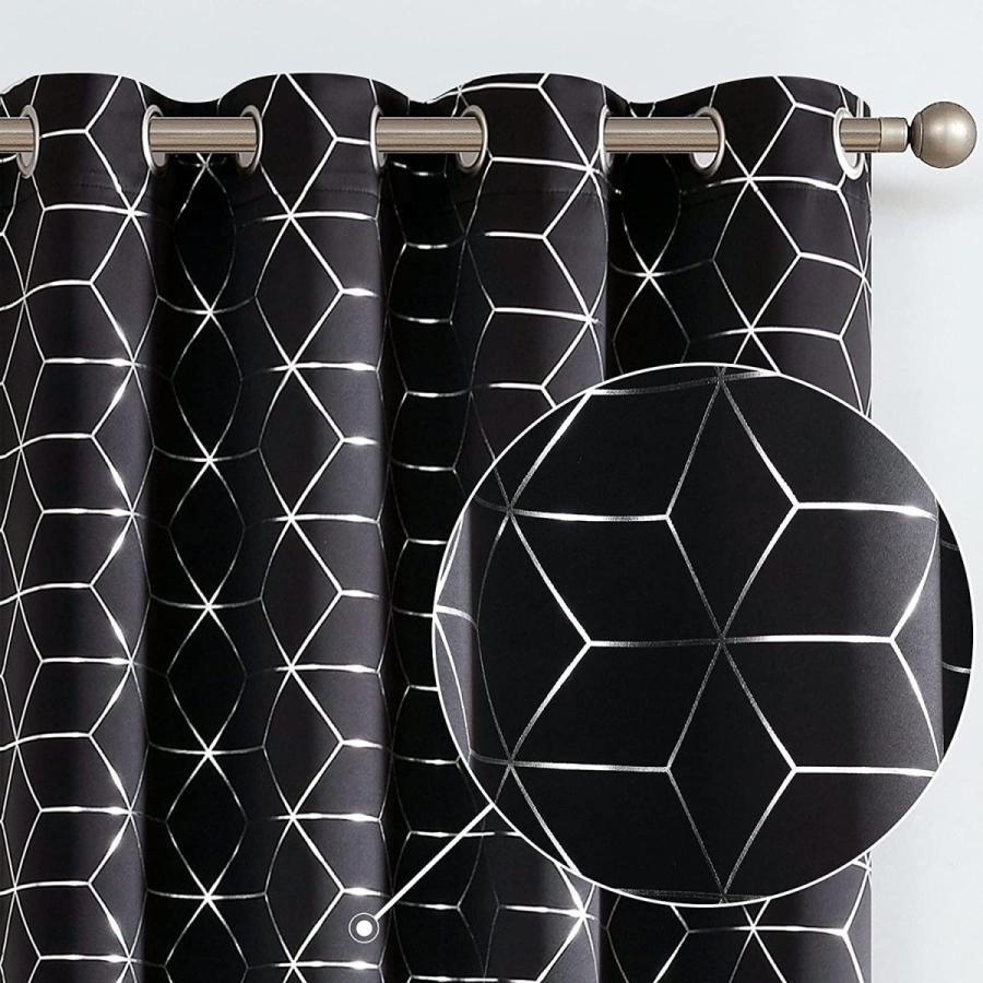 Vangao 文具 ステーショナリー 遮光カーテン 手帳 日記 家計簿 寝室用 断熱 リビングルーム用 遮光カーテン ホイルプリント 幾何学模様 ブラックカーテン 長さ84インチ 2枚 B07p71z1ps Only You One Shop