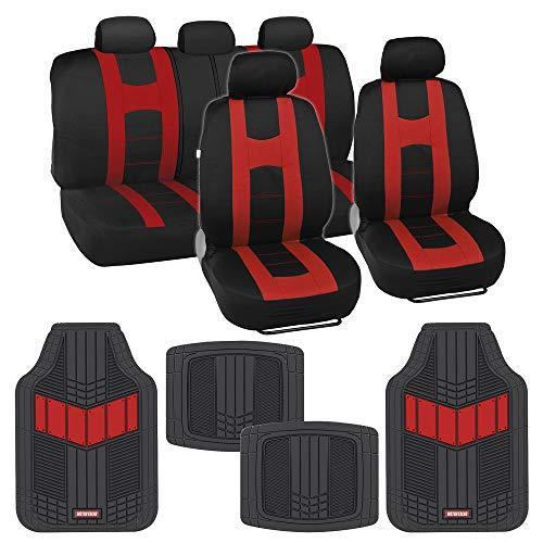 BDK AutoSport フルセット コンボ すべての保護シートカバー (フロントシート2枚 ベンチシート1枚) 高耐久 全天候ゴムフロアマット (4マット) 車 自動車 セ