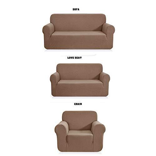 Fancy Linen LLC 3点セット ソファ+ラブシート+椅子スリップカバー 無地 伸縮性 スパンデックス ストレッチ Sofa+Love-Se