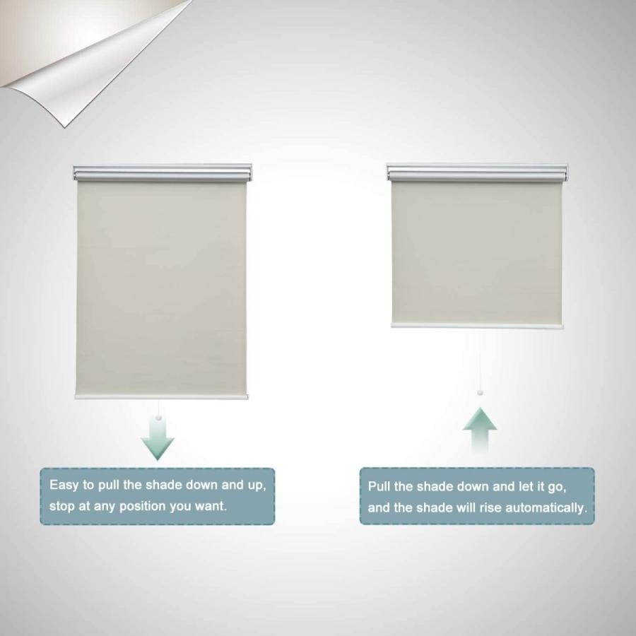 遮光ローラーシェード ブラインド 窓用 寝室 保温 コードレス 簡単プルダウン&アップ クリーム 幅46インチ x 高さ72インチ 