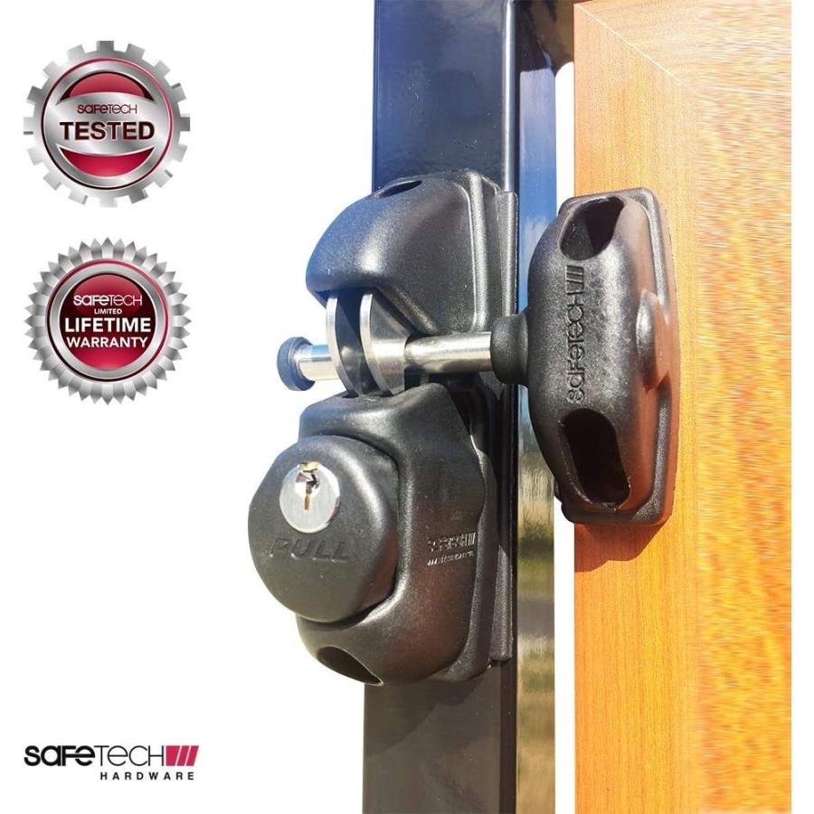 Safetech ハードウェア ビニールゲートラッチ 両面キーロック可能 ゲートロック 2つの独立したラッチフック セキュリティメタル木製ビニールフェ 