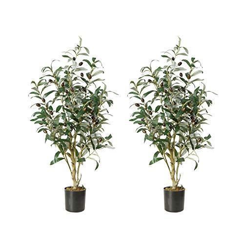 ブランド雑貨総合 Treeish Decor 2本セット 鉢植え植え植物 フェイク植物 人工屋内の木 人工オリーブの木 フェイクオリーブ植物 人工木 オブジェ 置き物 Www Oroagri Eu