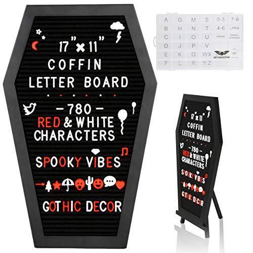ブラックコーヒーレターボード | 17 x 11インチ フェルトレターボード 文字と数字付き | ゴシックホームデコ ゴスルーム装飾 不気味な装飾 メ