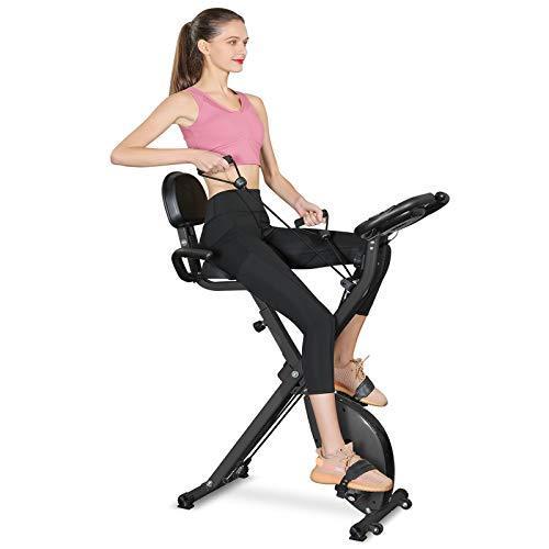 Bifanuo エクササイズバイク ステーショナリーバイク 折りたたみ可能 磁気直立リカンベント ポータブルフィットネスサイクル アーム抵抗バンド付き