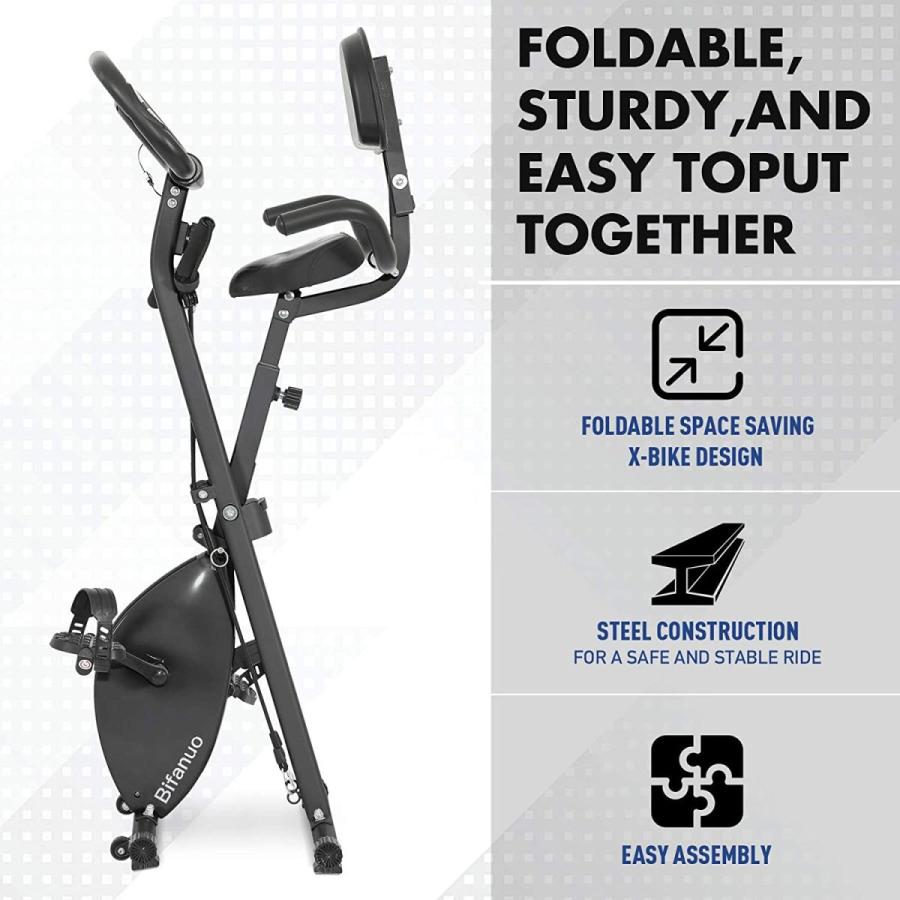【24時間以内発送】 Bifanuo エクササイズバイク ステーショナリーバイク 折りたたみ可能 磁気直立リカンベント ポータブルフィットネスサイクル アーム抵抗バンド付き 【AA1627022380】(58450円)