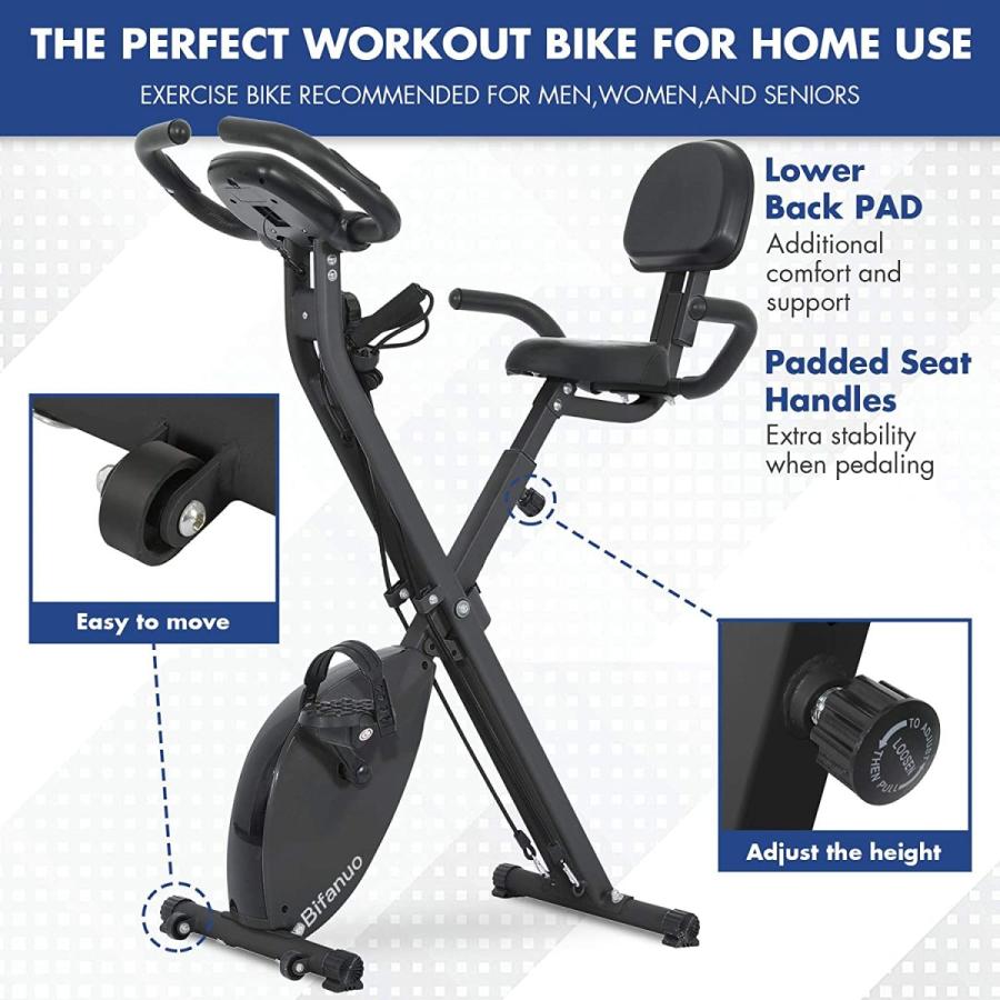 【24時間以内発送】 Bifanuo エクササイズバイク ステーショナリーバイク 折りたたみ可能 磁気直立リカンベント ポータブルフィットネスサイクル アーム抵抗バンド付き 【AA1627022380】(58450円)