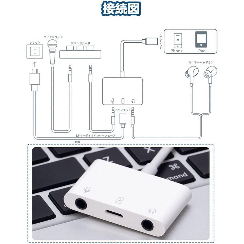 生放送用iPhone/iPadに適用 イヤホン 変換アダプタ 充電 同時 三股接続ケーブル 3.5mmジャック接続 外付けマイク 音楽調節｜onna｜06