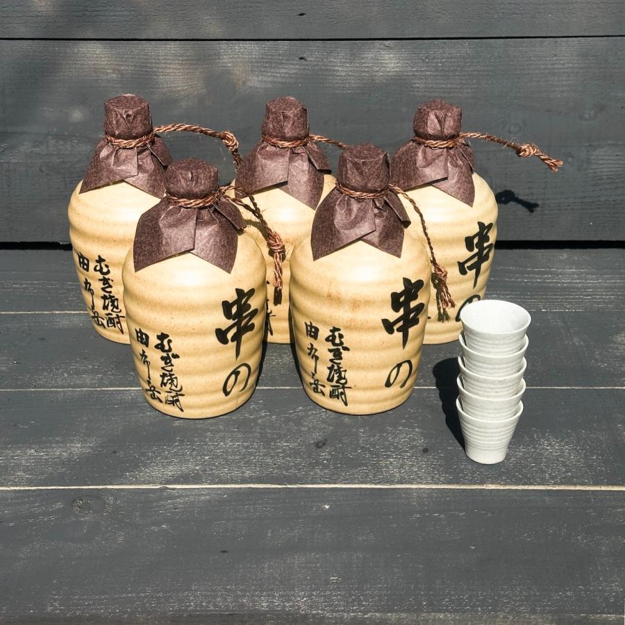 麦焼酎25度 由布岳 六兵衛名入り串の徳利720ml 5本ぐい呑み5個付き 訳