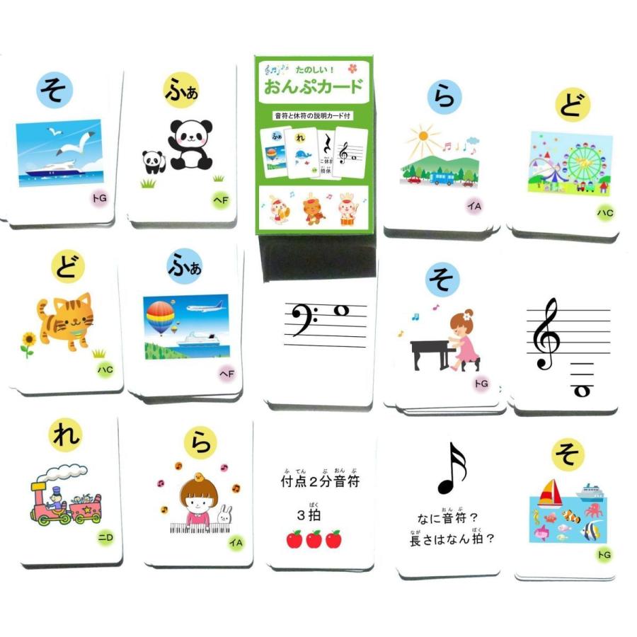 サービス価格の音符カード ト音・ヘ音記号（音符と休符の説明付